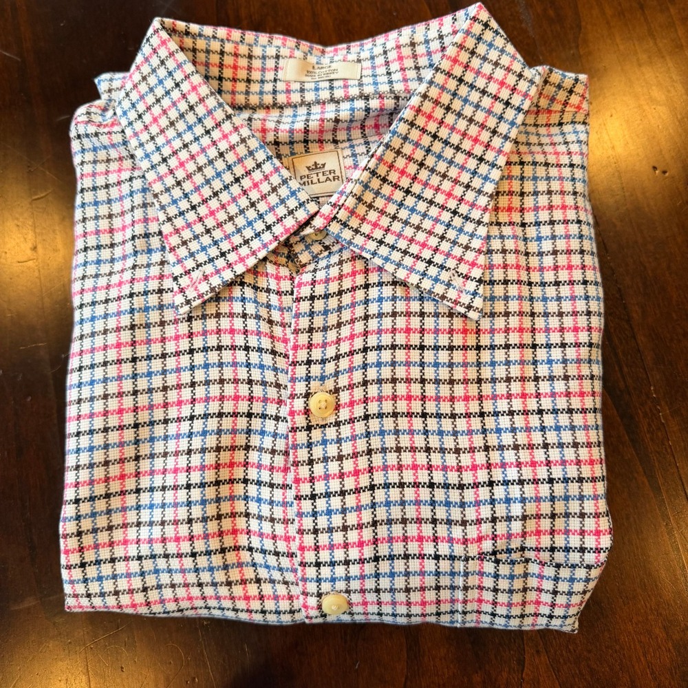 Peter Millar Mens Large Long Sleeve Button Down Shirt Plaid Cotton‎ Multi Color
